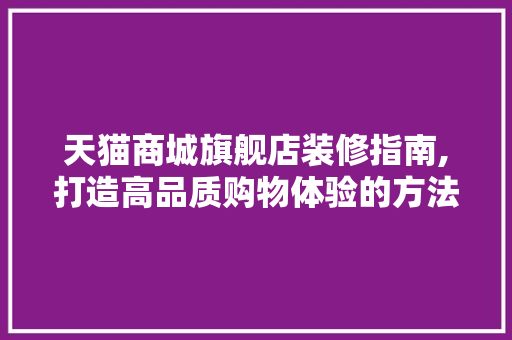 天猫商城旗舰店装修指南,打造高品质购物体验的方法 常用设备