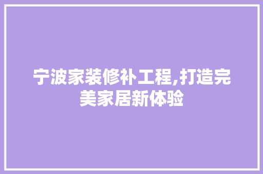 宁波家装修补工程,打造完美家居新体验 住宅建筑设计
