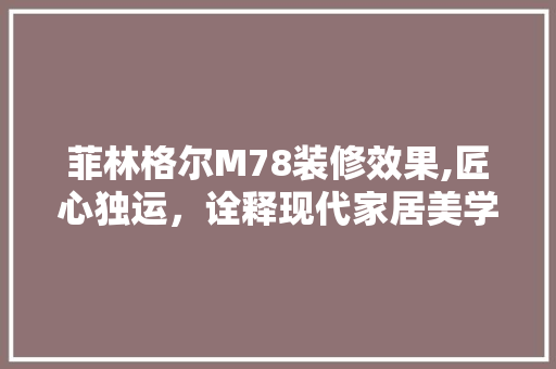 菲林格尔M78装修效果,匠心独运，诠释现代家居美学 知识问答