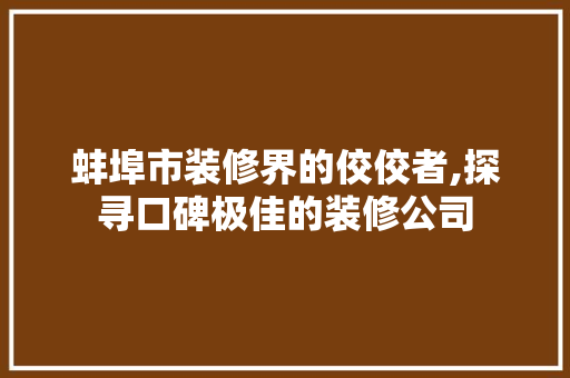 蚌埠市装修界的佼佼者,探寻口碑极佳的装修公司