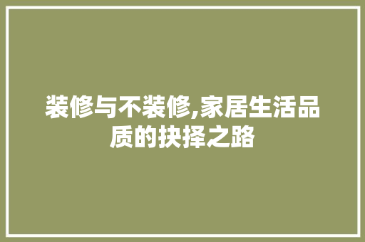 装修与不装修,家居生活品质的抉择之路 材料设备