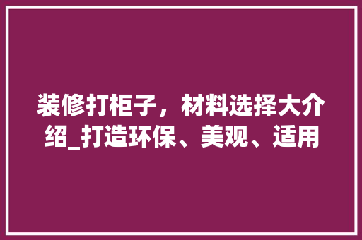 装修打柜子，材料选择大介绍_打造环保、美观、适用的家居空间 施工工艺