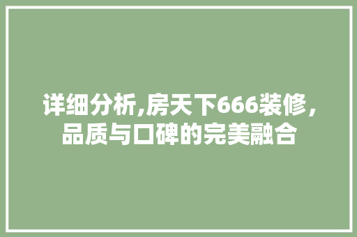 详细分析,房天下666装修，品质与口碑的完美融合 知识问答