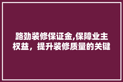 路劲装修保证金,保障业主权益，提升装修质量的关键举措 住宅建筑设计