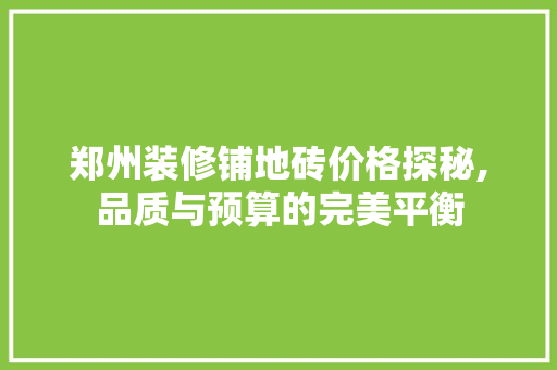 郑州装修铺地砖价格探秘,品质与预算的完美平衡 常用建材