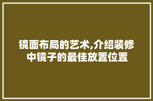 镜面布局的艺术,介绍装修中镜子的最佳放置位置 常用设备