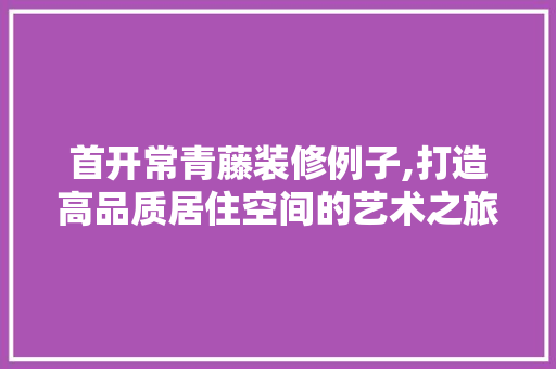 首开常青藤装修例子,打造高品质居住空间的艺术之旅 设计原则