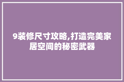 9装修尺寸攻略,打造完美家居空间的秘密武器 住宅建筑设计