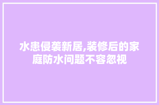 水患侵袭新居,装修后的家庭防水问题不容忽视