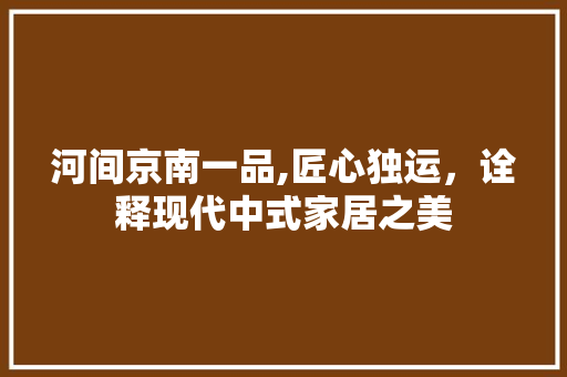 河间京南一品,匠心独运，诠释现代中式家居之美 建筑法规