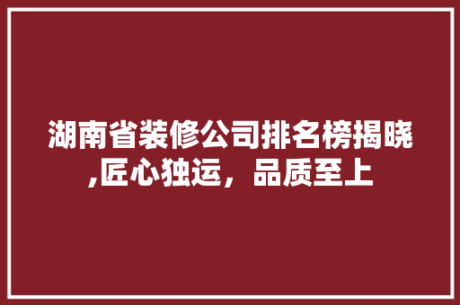 湖南省装修公司排名榜揭晓,匠心独运，品质至上 常用设备
