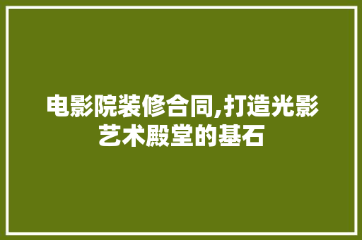 电影院装修合同,打造光影艺术殿堂的基石 设计原则