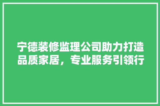 宁德装修监理公司助力打造品质家居，专业服务引领行业新潮流 建筑设计