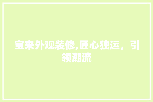 宝来外观装修,匠心独运，引领潮流 住宅建筑设计
