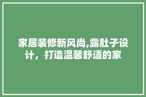 家居装修新风尚,露肚子设计，打造温馨舒适的家 住宅建筑设计