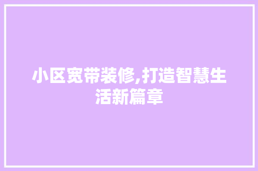 小区宽带装修,打造智慧生活新篇章 住宅建筑设计
