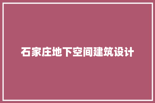 石家庄地下空间建筑设计 施工工艺