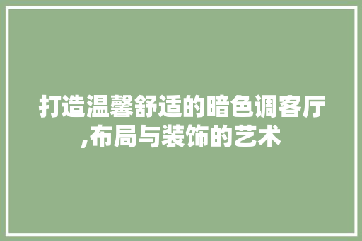 打造温馨舒适的暗色调客厅,布局与装饰的艺术 常用设备