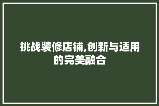 挑战装修店铺,创新与适用的完美融合 常用设备