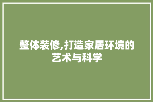 整体装修,打造家居环境的艺术与科学 施工管理