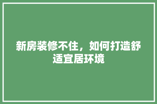 新房装修不住，如何打造舒适宜居环境 建筑法规