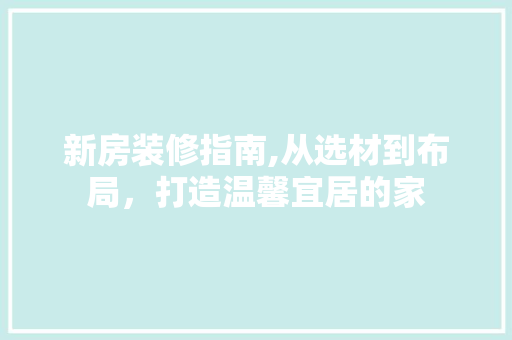新房装修指南,从选材到布局，打造温馨宜居的家 常用设备