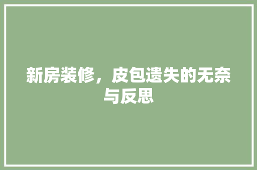 新房装修，皮包遗失的无奈与反思 建筑设计
