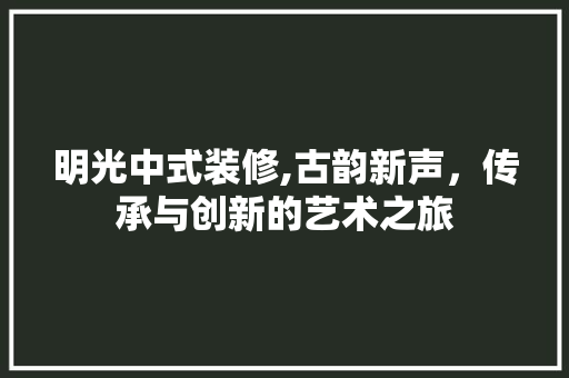 明光中式装修,古韵新声，传承与创新的艺术之旅 材料设备