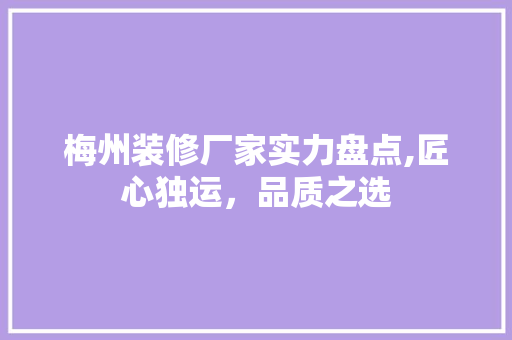 梅州装修厂家实力盘点,匠心独运，品质之选 工艺流程