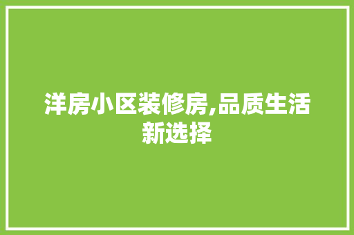 洋房小区装修房,品质生活新选择 常用设备
