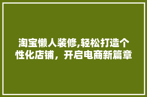 淘宝懒人装修,轻松打造个性化店铺，开启电商新篇章 新型材料