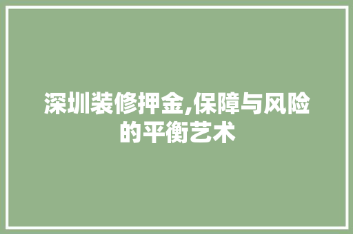 深圳装修押金,保障与风险的平衡艺术 新型材料