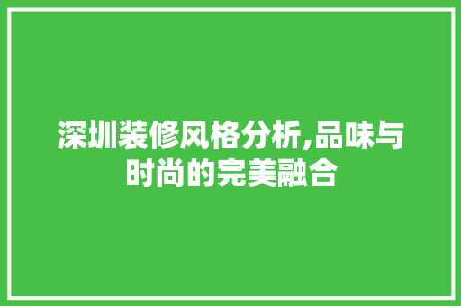 深圳装修风格分析,品味与时尚的完美融合 常用设备