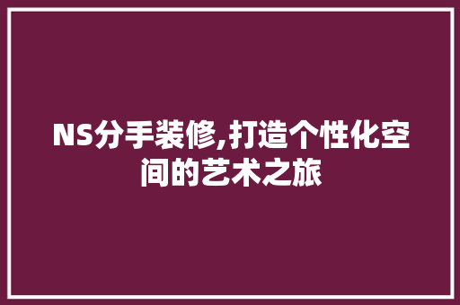 NS分手装修,打造个性化空间的艺术之旅 设计原则