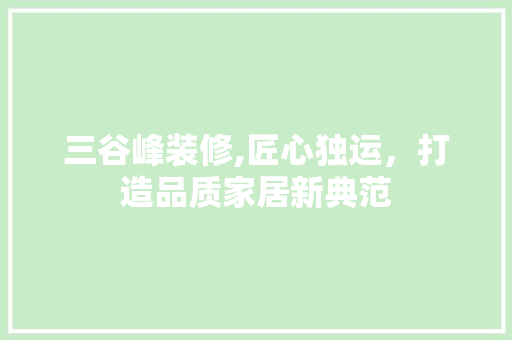 三谷峰装修,匠心独运，打造品质家居新典范 常用设备