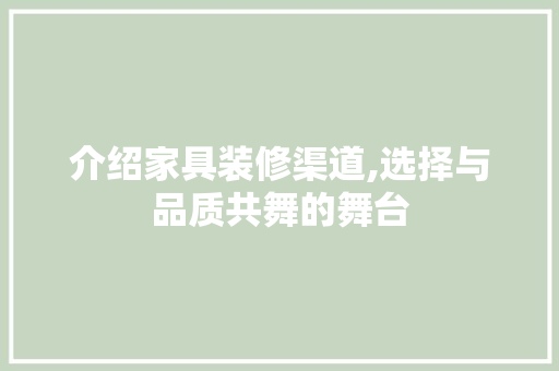 介绍家具装修渠道,选择与品质共舞的舞台 施工工艺