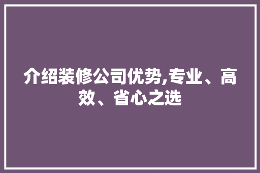 介绍装修公司优势,专业、高效、省心之选 建筑法规