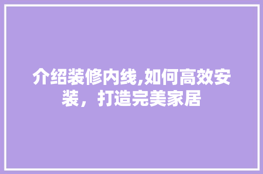 介绍装修内线,如何高效安装，打造完美家居 公共建筑设计