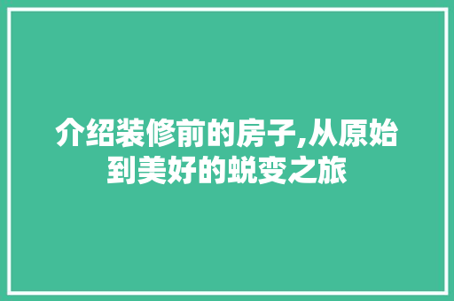介绍装修前的房子,从原始到美好的蜕变之旅 施工工艺
