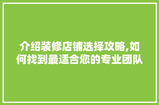 介绍装修店铺选择攻略,如何找到最适合您的专业团队 建筑设计