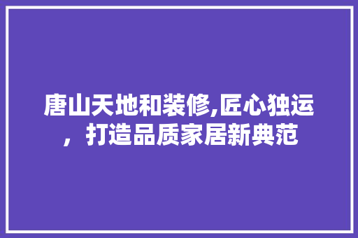 唐山天地和装修,匠心独运，打造品质家居新典范 材料设备