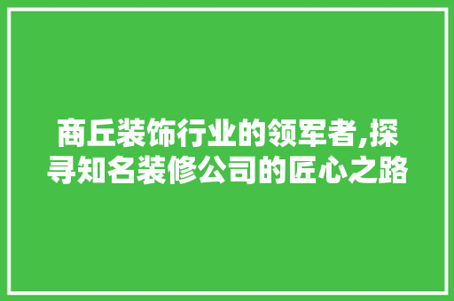 商丘装饰行业的领军者,探寻知名装修公司的匠心之路 建筑设计