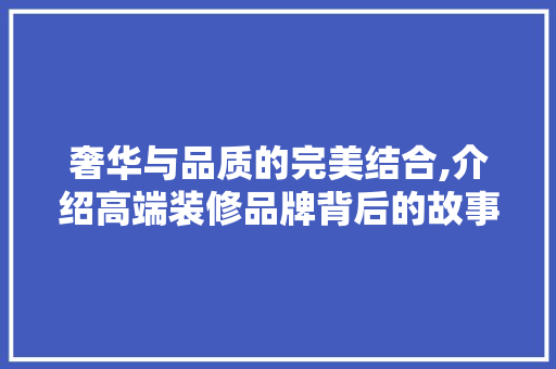 奢华与品质的完美结合,介绍高端装修品牌背后的故事 施工工艺