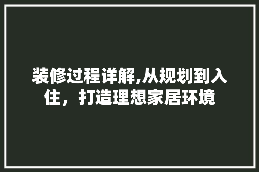 装修过程详解,从规划到入住，打造理想家居环境 施工管理