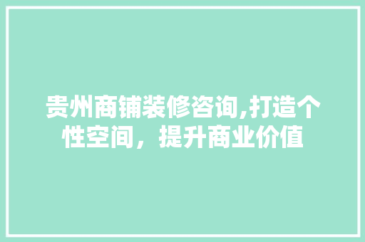 贵州商铺装修咨询,打造个性空间，提升商业价值 住宅建筑设计