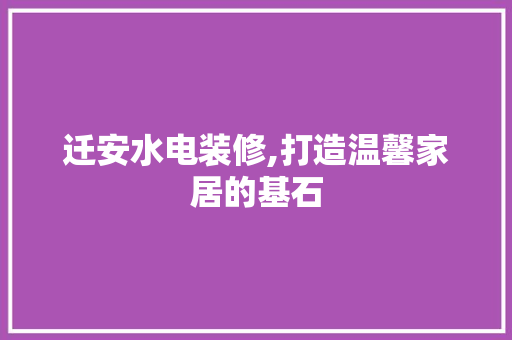 迁安水电装修,打造温馨家居的基石 住宅建筑设计
