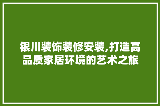 银川装饰装修安装,打造高品质家居环境的艺术之旅 施工工艺