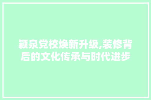颖泉党校焕新升级,装修背后的文化传承与时代进步 工艺流程
