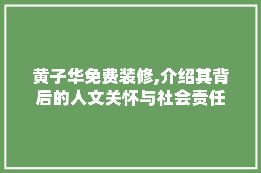 黄子华免费装修,介绍其背后的人文关怀与社会责任 施工管理