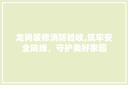 龙岗装修消防验收,筑牢安全防线，守护美好家园 住宅建筑设计